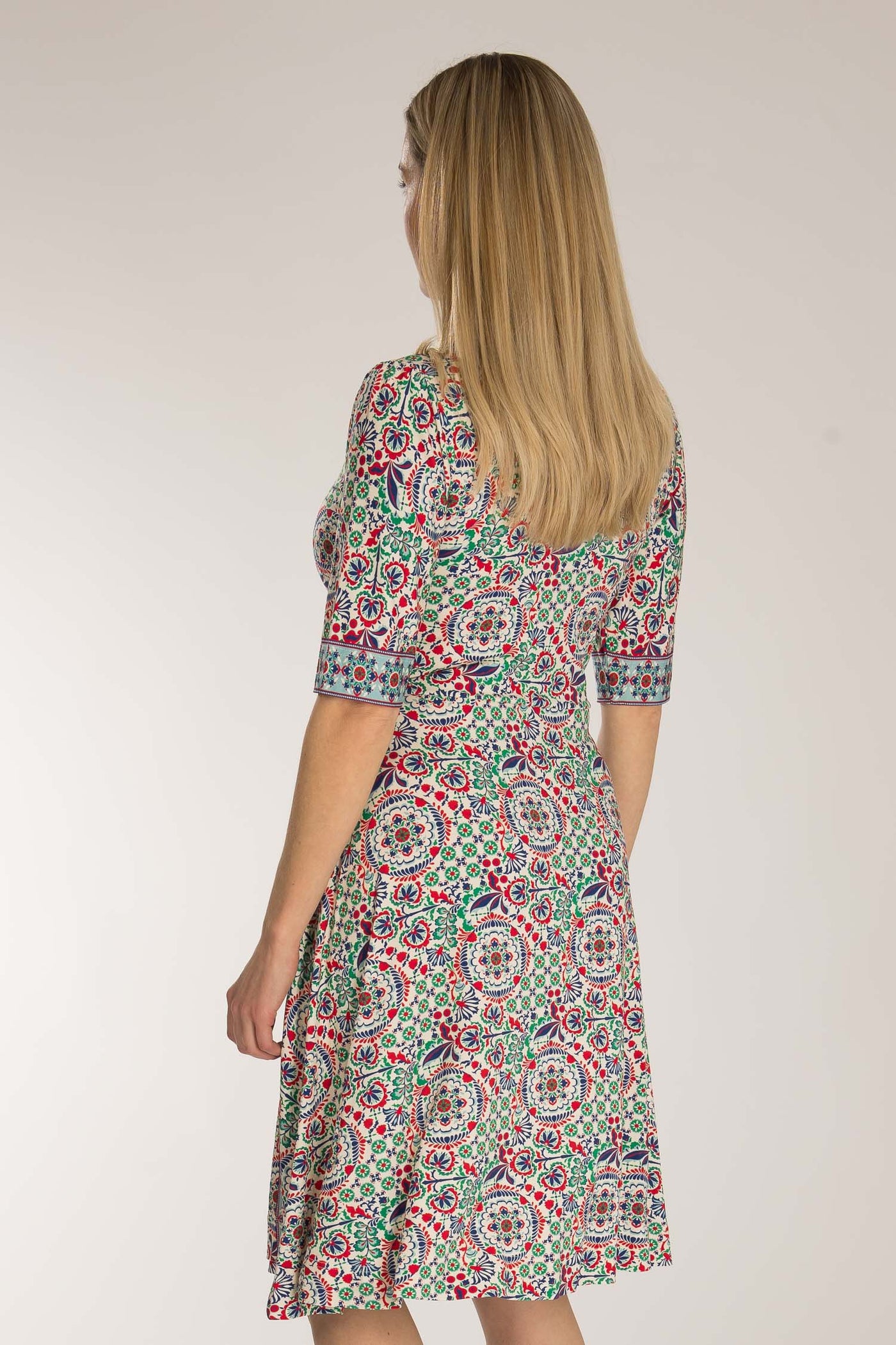 Slip-On wrap short jersey dress - Blue folklore