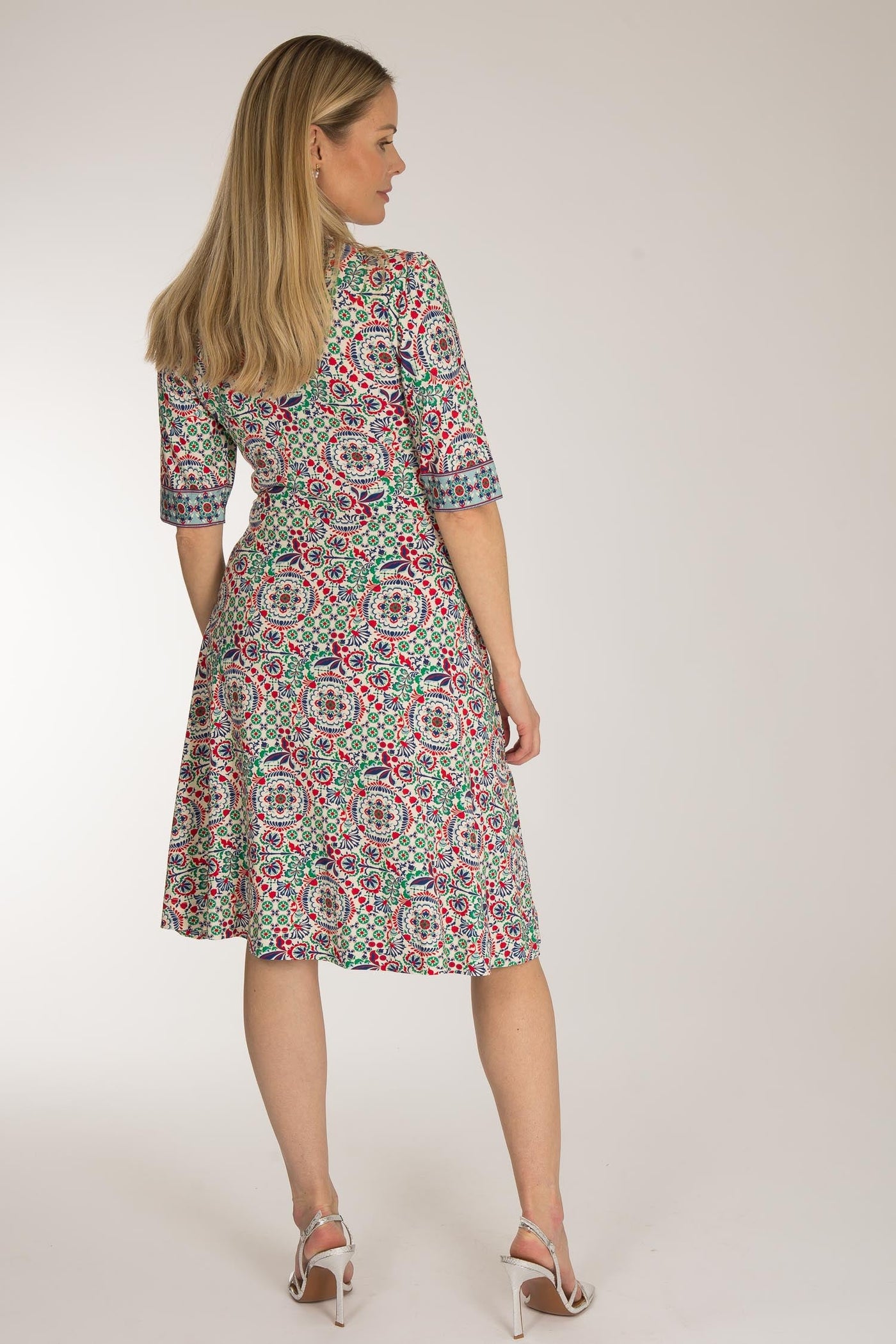 Slip-On wrap short jersey dress - Blue folklore