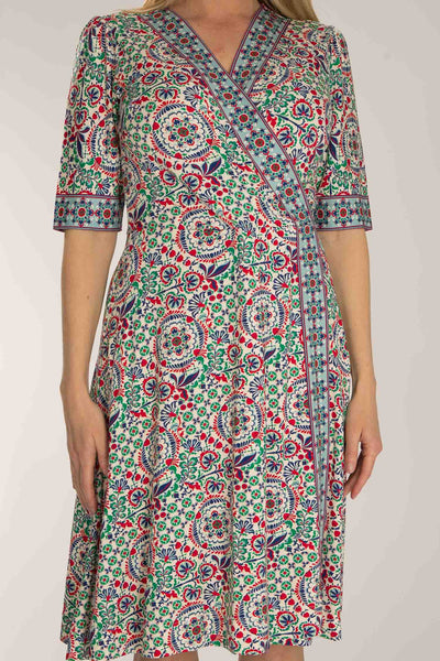 Slip-On wrap short jersey dress - Blue folklore