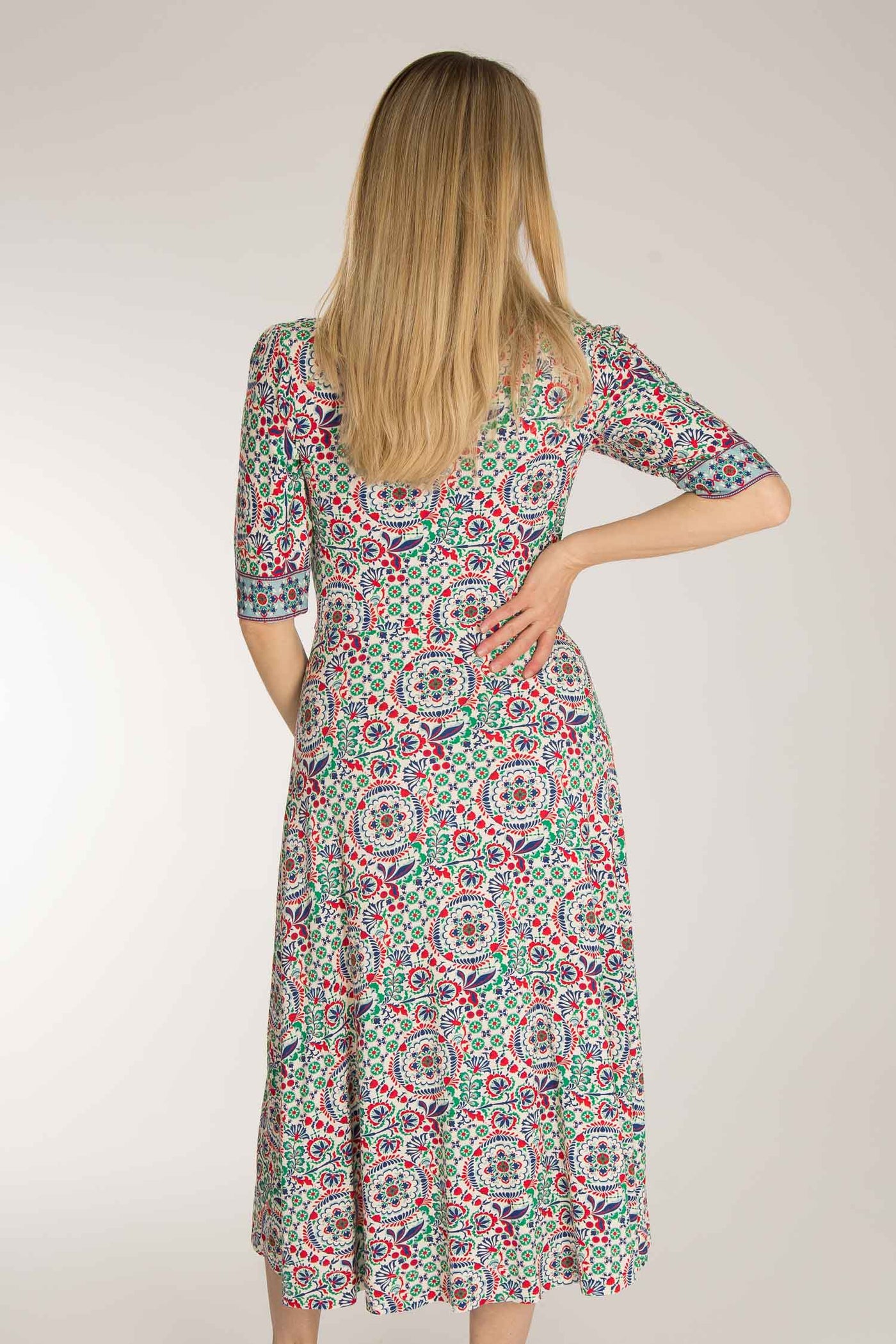 Slip-On wrap midi jersey dress - Blue folklore