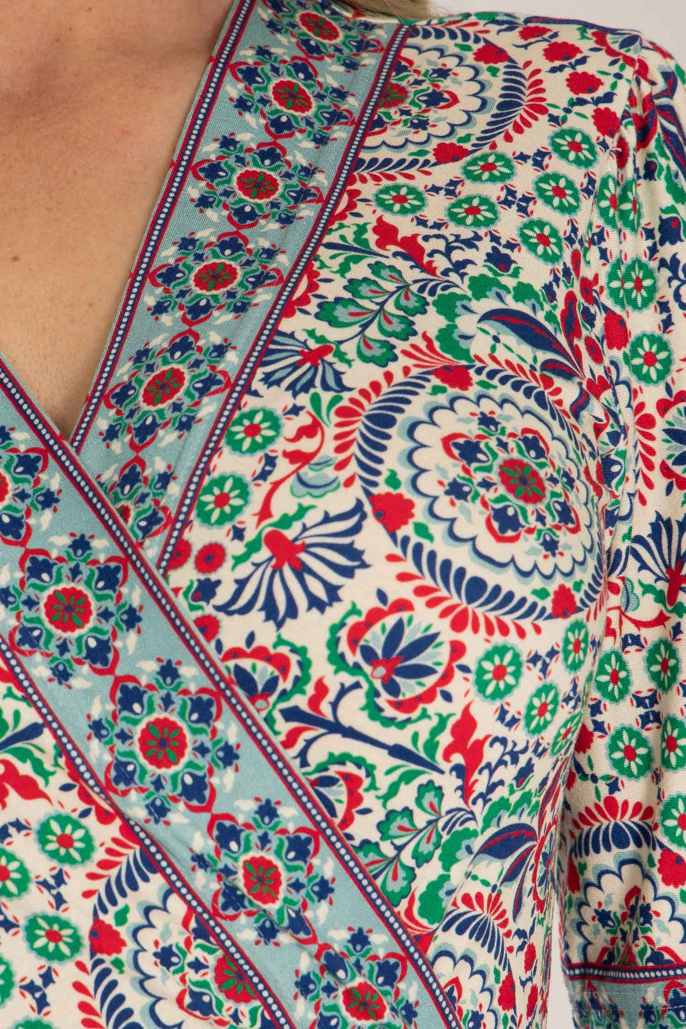 Slip-On wrap midi jersey dress - Blue folklore