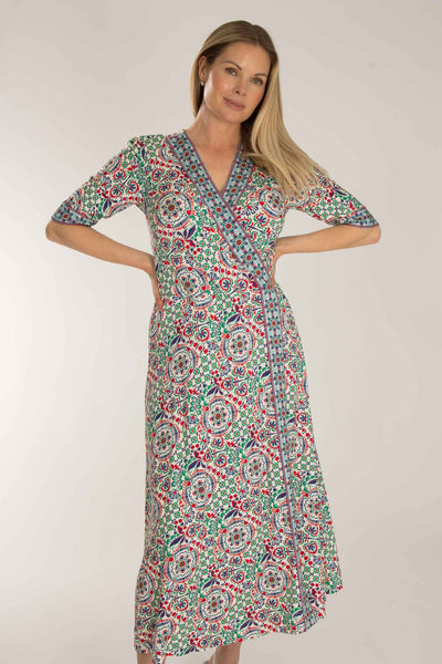Slip-On wrap midi jersey dress - Blue folklore