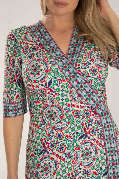 Slip-On wrap midi jersey dress - Blue folklore