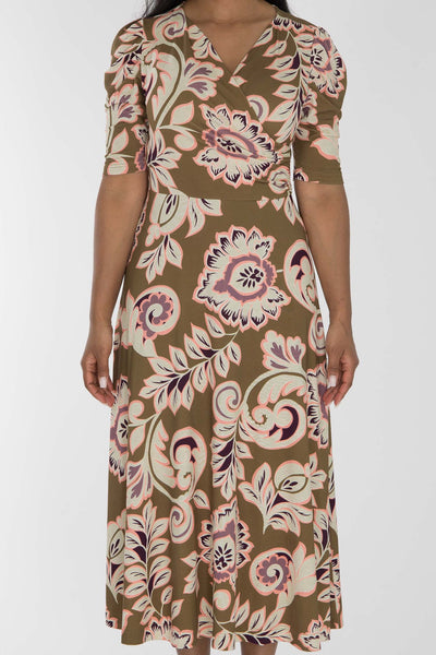 Closed wrap midi jersey dress - Olive