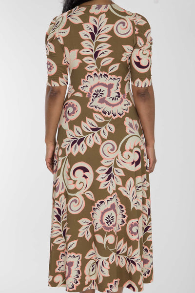 Closed wrap midi jersey dress - Olive