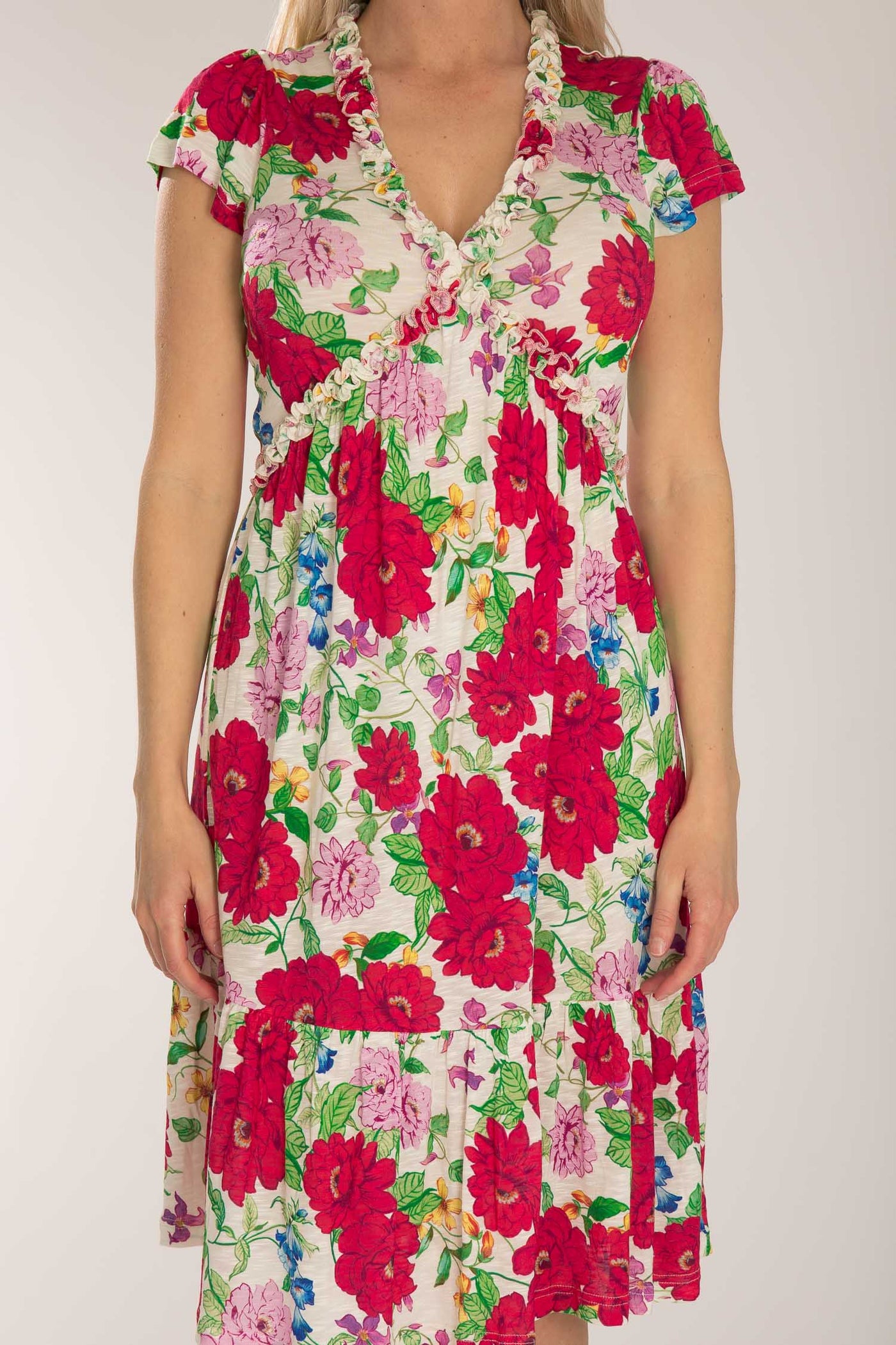 Soft flourish short jersey dress - Red flowers