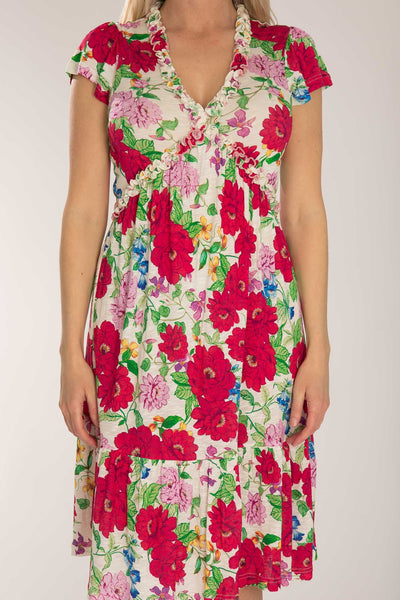 Soft flourish short jersey dress - Red flowers