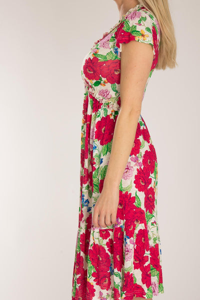 Soft flourish short jersey dress - Red flowers