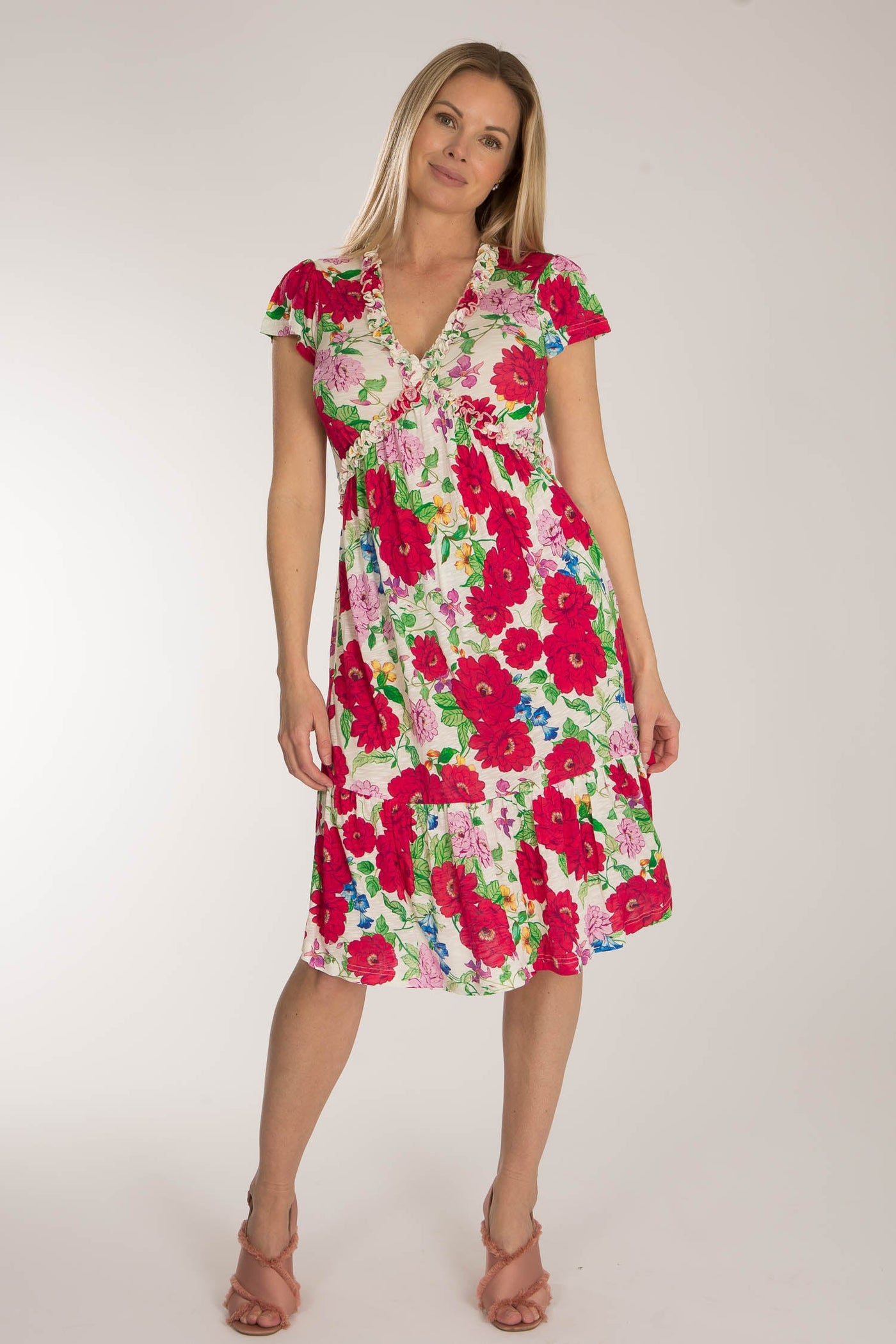 Soft flourish short jersey dress - Red flowers