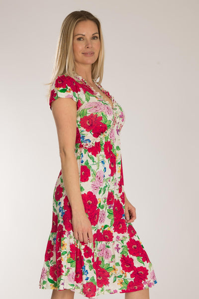 Soft flourish short jersey dress - Red flowers