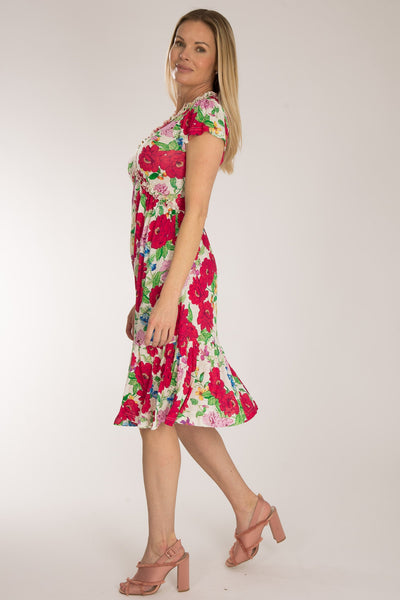 Soft flourish short jersey dress - Red flowers