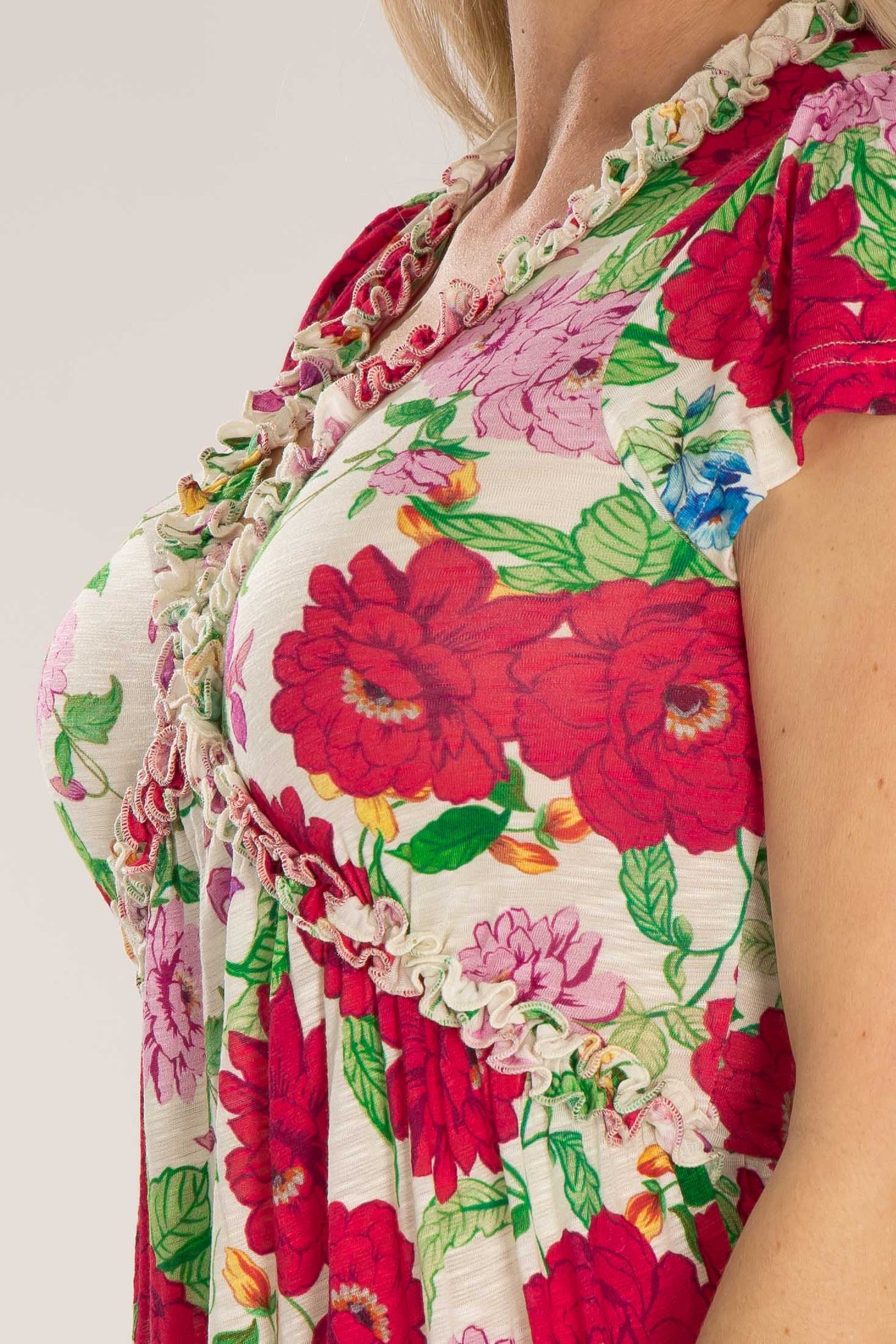 Soft flourish short jersey dress - Red flowers