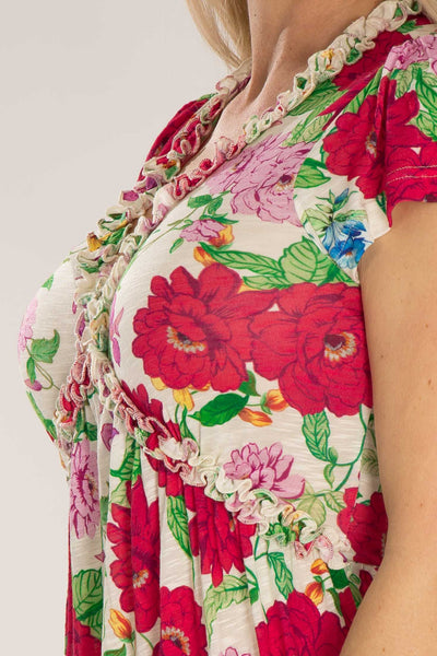 Soft flourish short jersey dress - Red flowers