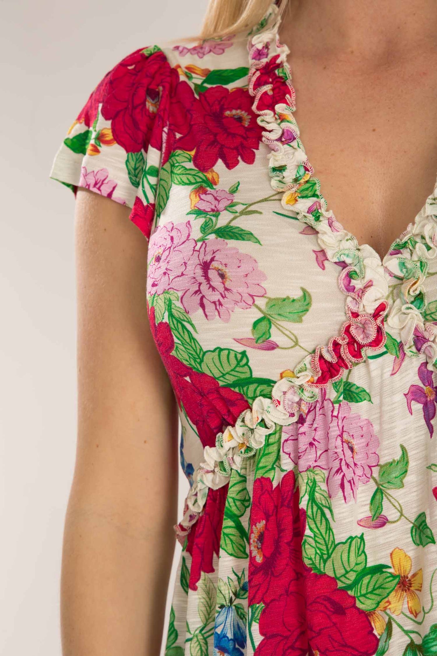 Soft flourish short jersey dress - Red flowers