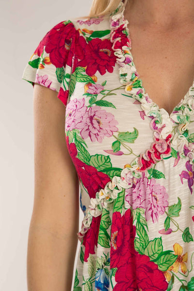 Soft flourish short jersey dress - Red flowers
