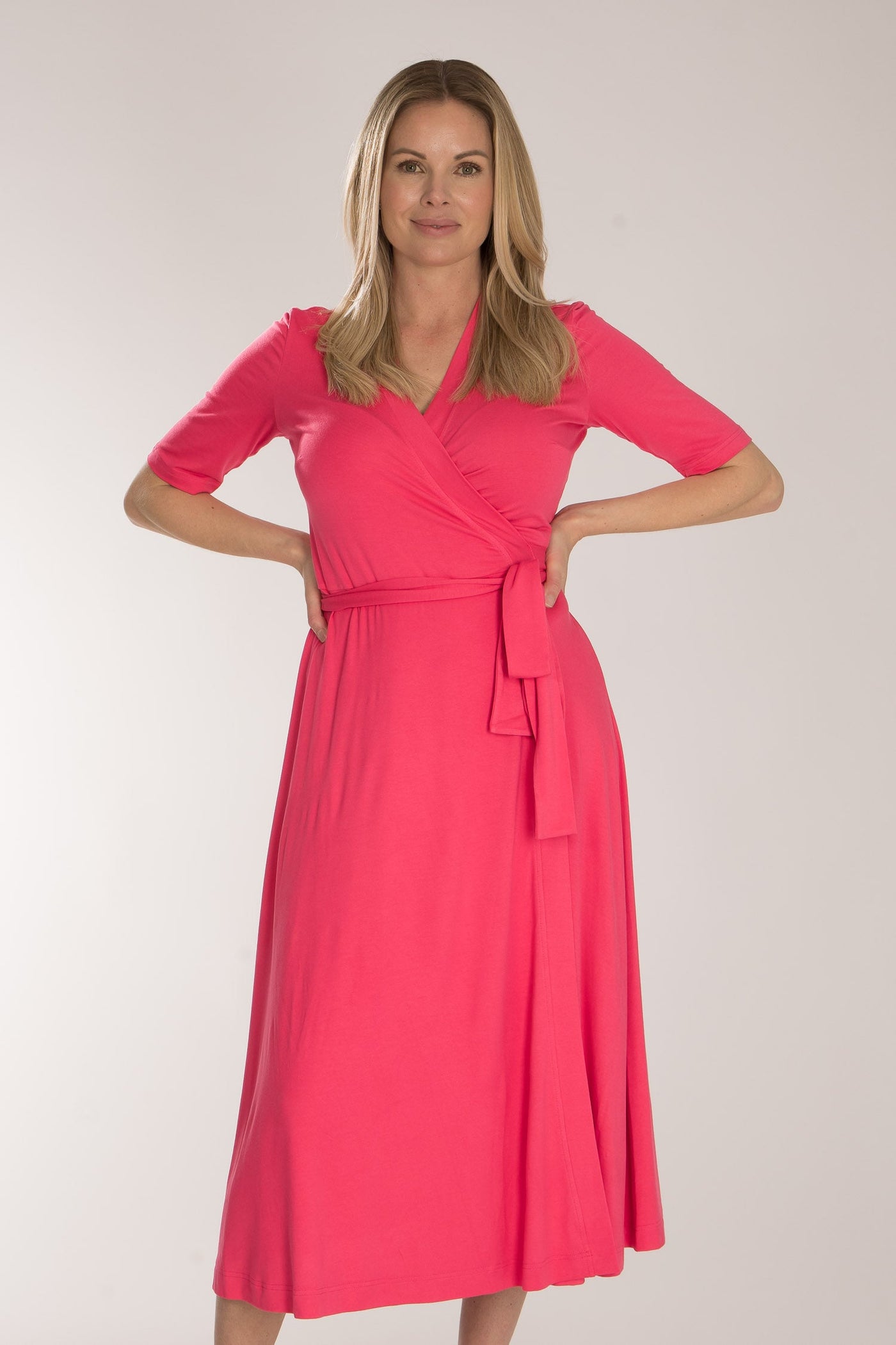 Bestie wrap midi jersey dress - Blush pink