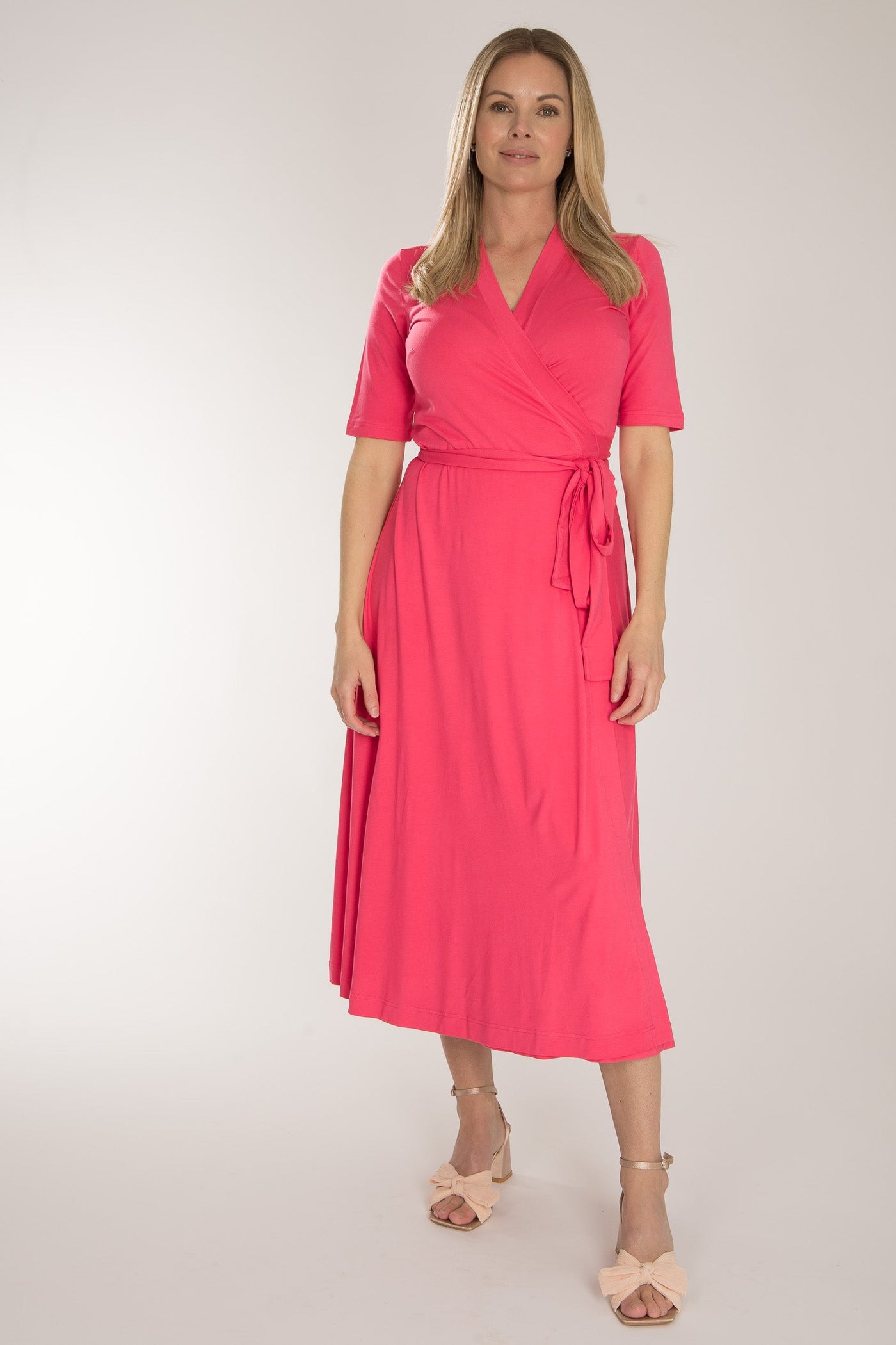 Bestie wrap midi jersey dress - Blush pink