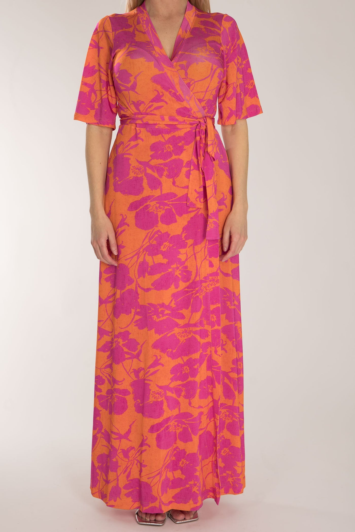 Bestie shine wrap maxi jersey dress - Pink-Orange