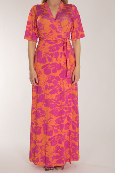 Bestie shine wrap maxi jersey dress - Pink-Orange