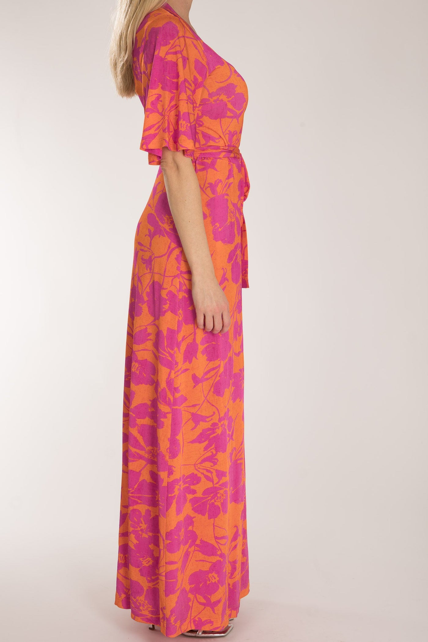 Bestie shine wrap maxi jersey dress - Pink-Orange