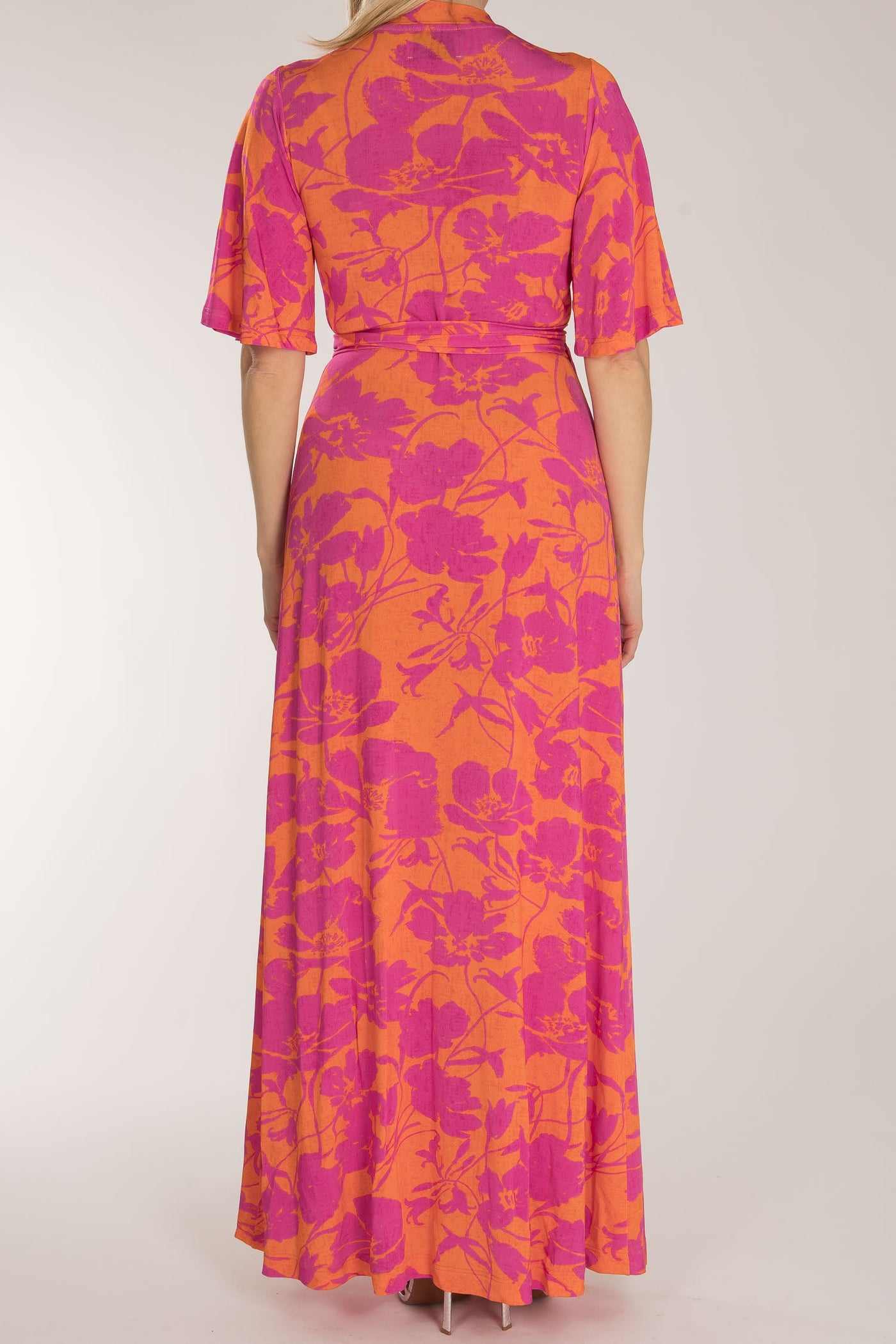 Bestie shine wrap maxi jersey dress - Pink-Orange