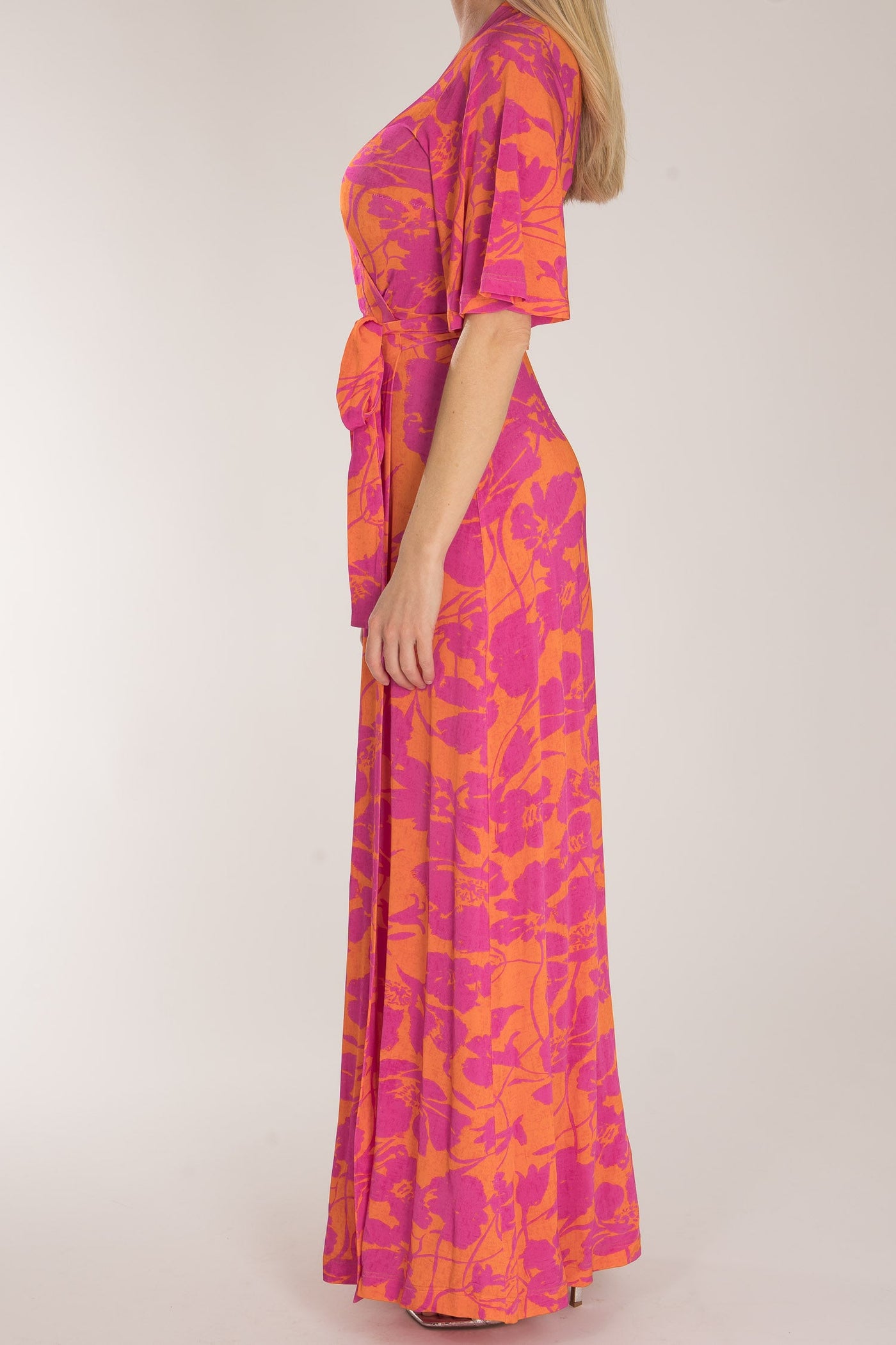 Bestie shine wrap maxi jersey dress - Pink-Orange