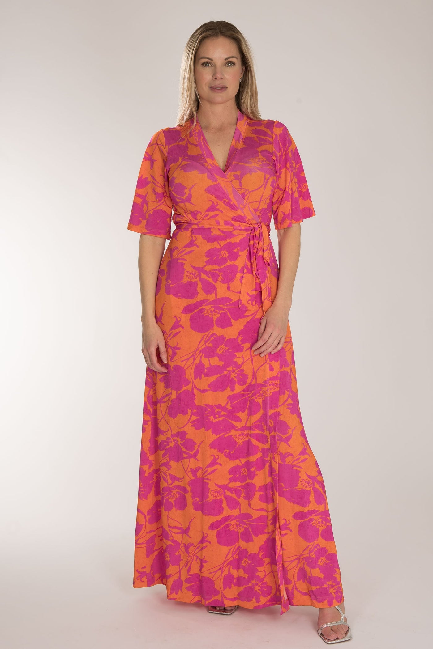 Bestie shine wrap maxi jersey dress - Pink-Orange
