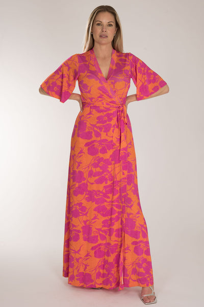 Bestie shine wrap maxi jersey dress - Pink-Orange