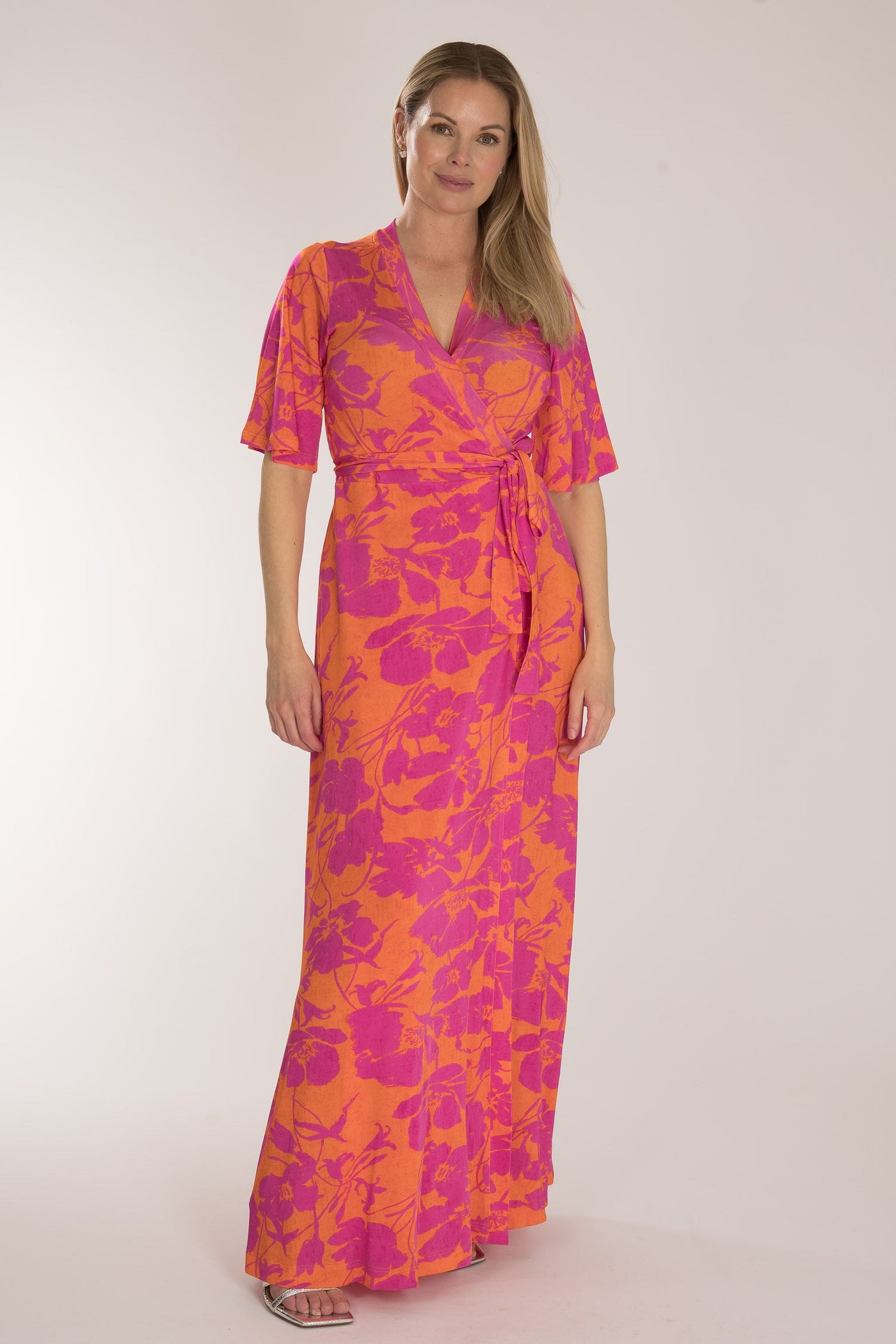 Bestie shine wrap maxi jersey dress - Pink-Orange