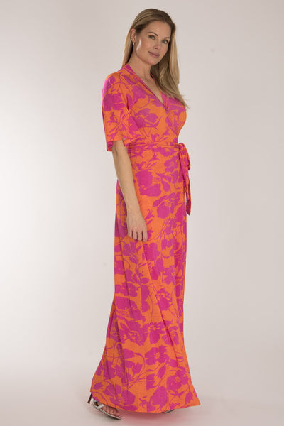 Bestie shine wrap maxi jersey dress - Pink-Orange