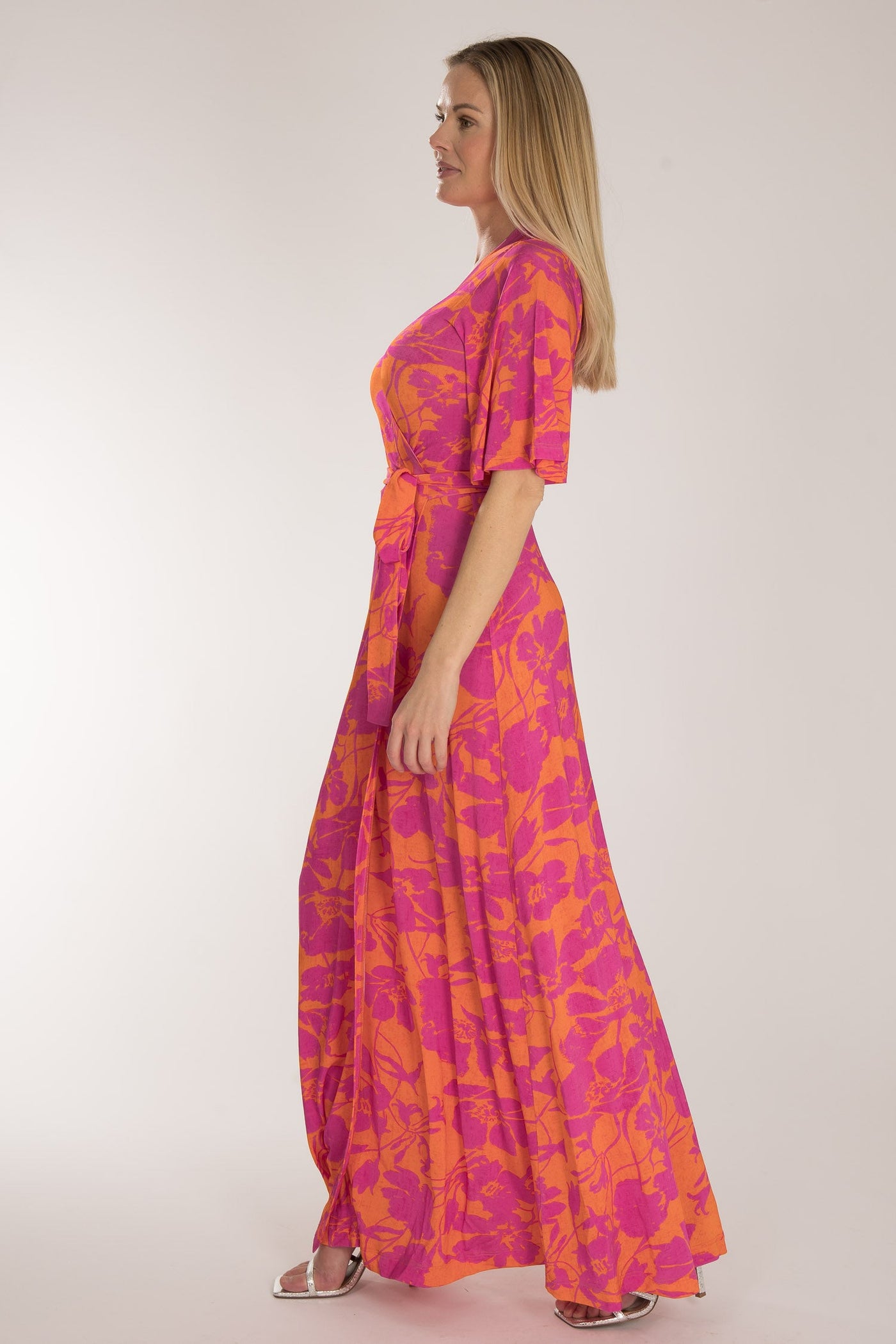 Bestie shine wrap maxi jersey dress - Pink-Orange