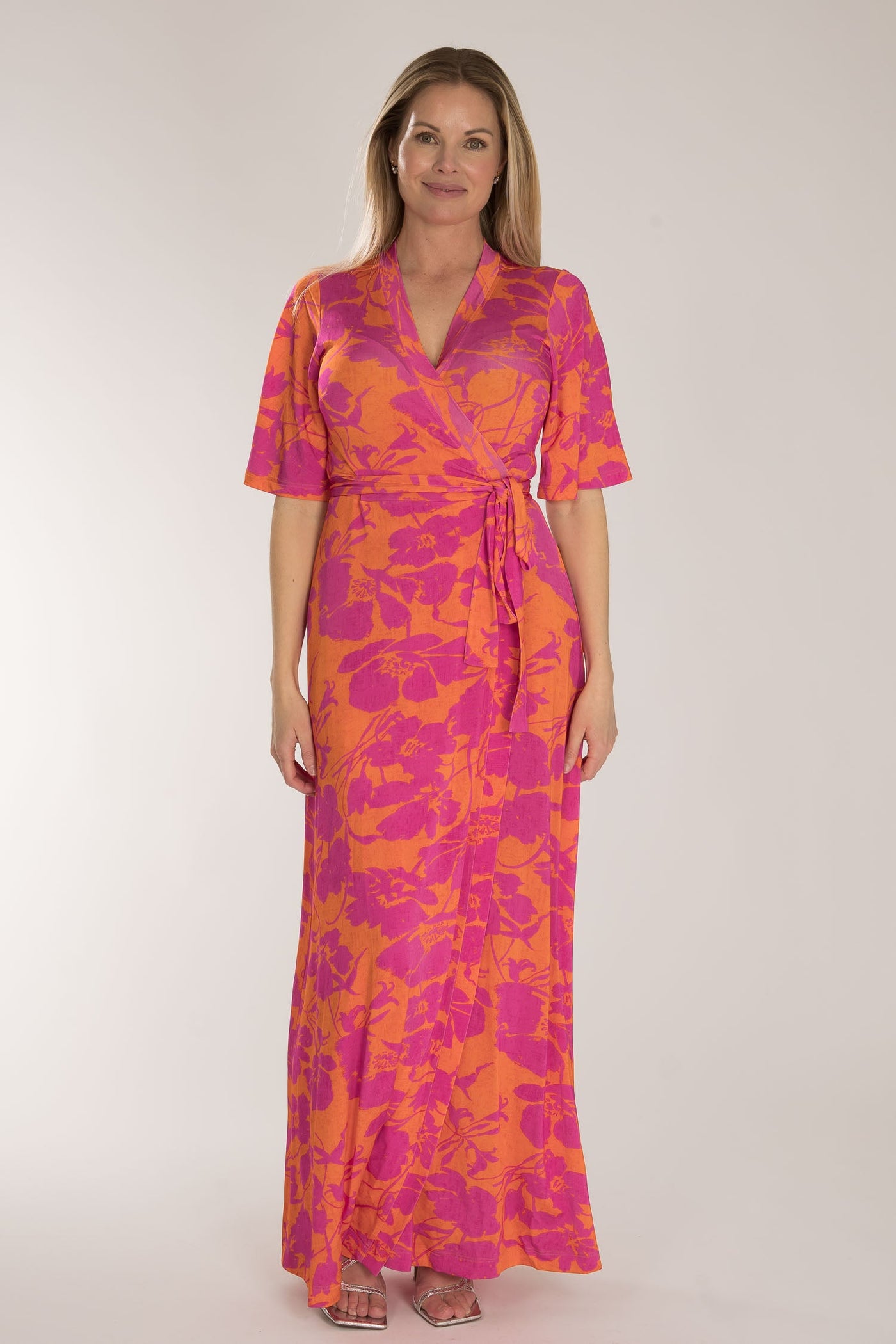 Bestie shine wrap maxi jersey dress - Pink-Orange