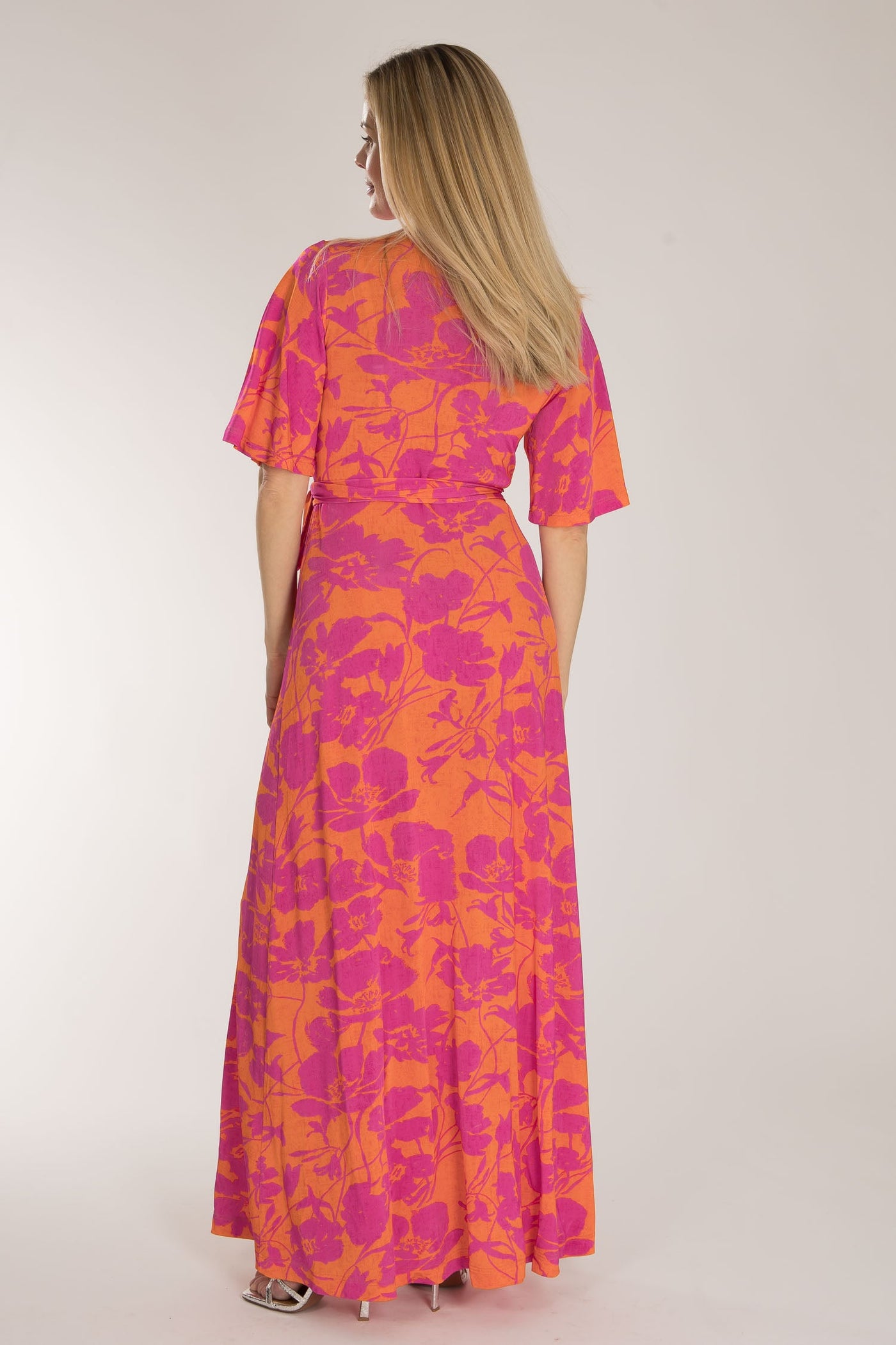 Bestie shine wrap maxi jersey dress - Pink-Orange