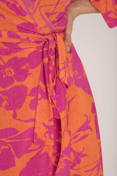 Bestie shine wrap maxi jersey dress - Pink-Orange
