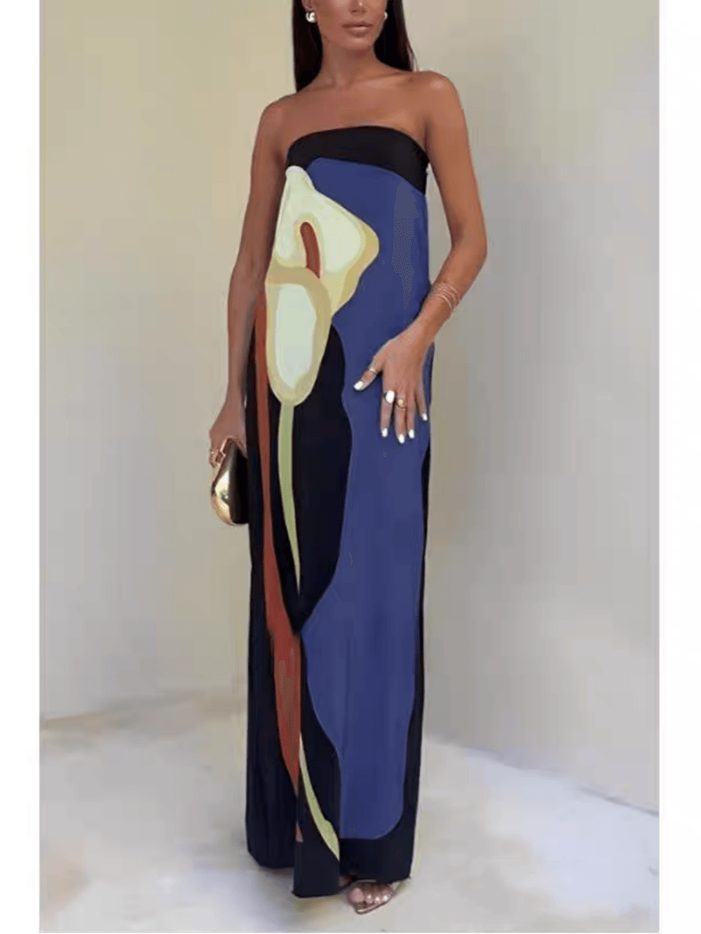 Reyanna™ | Strapless Color Block Printed Maxi Party Dress