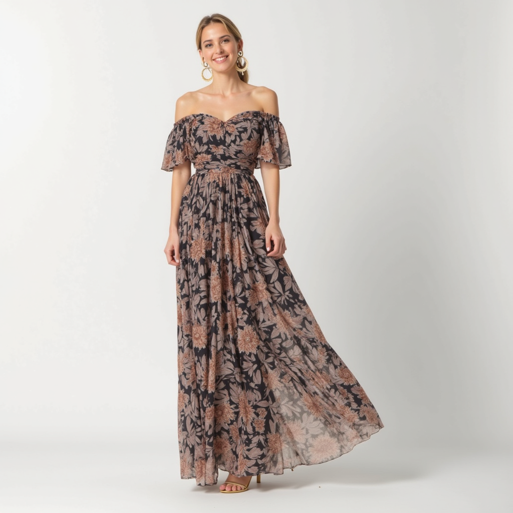 Reyanna |Juliet | Elegant klänning med V-hals och axlar fria