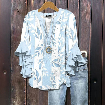 Casual Blus Med Bladtryck