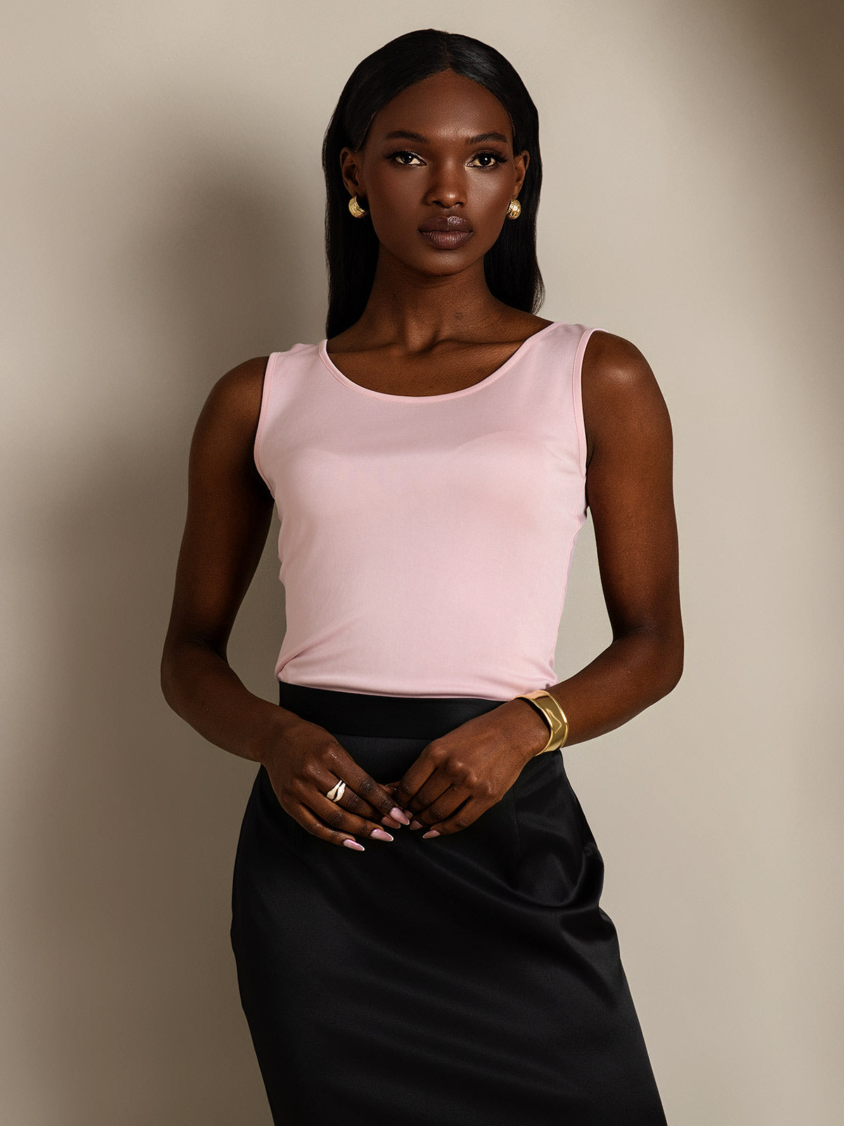 Reyanna™ | Sidenstickad Lounge Rund Halsringning Tank Top