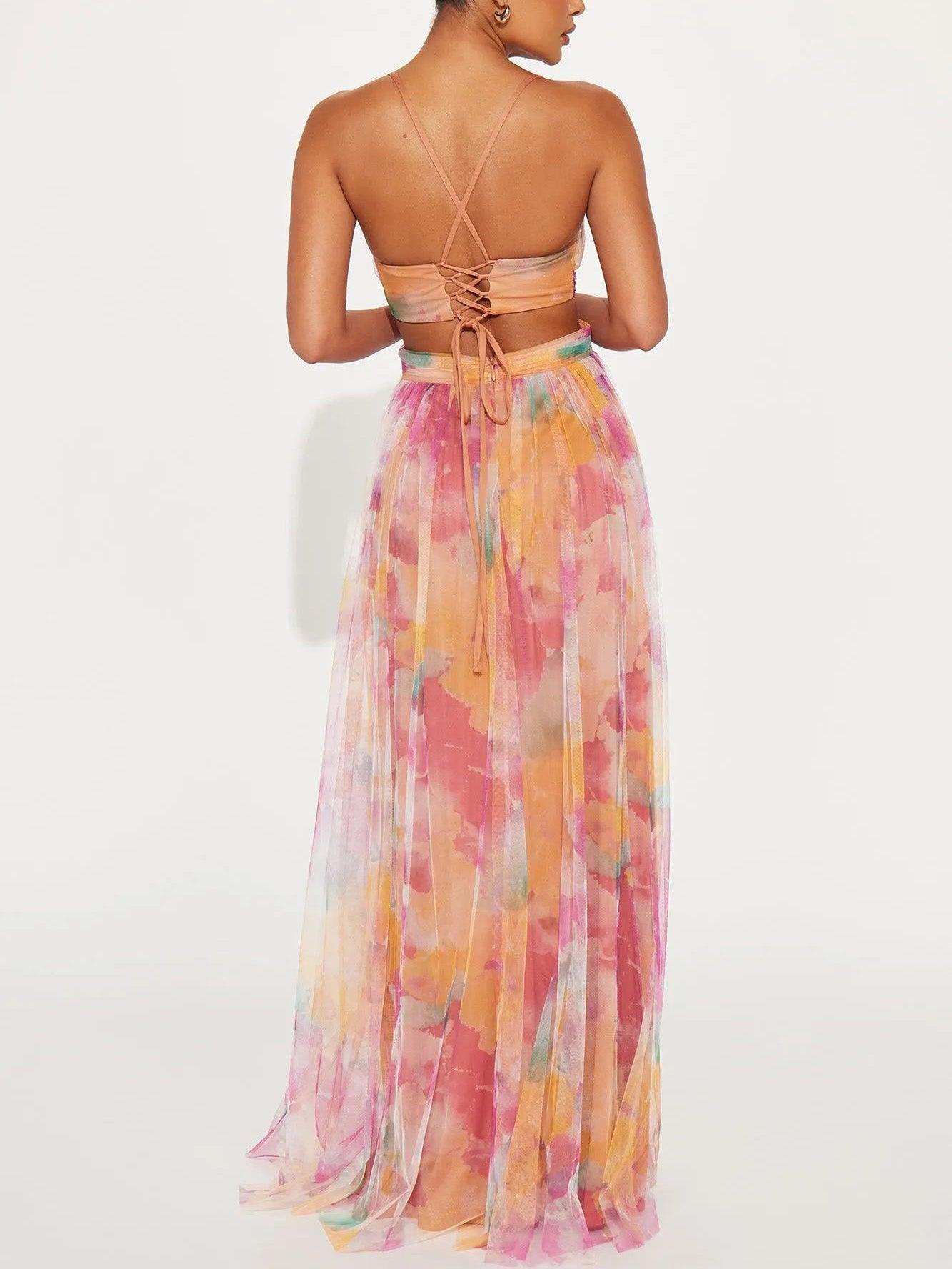 Reyanna™ | Elegant Painted Floral Print V-Neck A-Line Maxi Dress