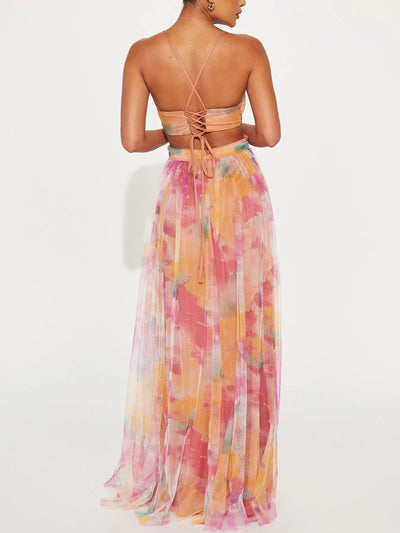 Reyanna™ | Elegant Painted Floral Print V-Neck A-Line Maxi Dress