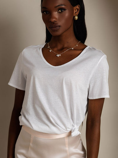 Reyanna™ | Silkeblandning V-ringning Dam T-shirt