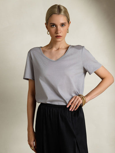 Reyanna™ | Silkeblandning V-ringning Dam T-shirt