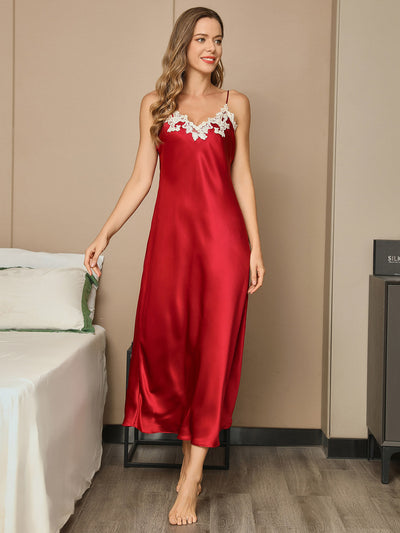 Reyanna™ | Maxi Lace V-Back Rent Silke Klänning