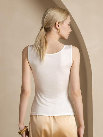 Reyanna™ | Sidenstickad Lounge Rund Halsringning Tank Top