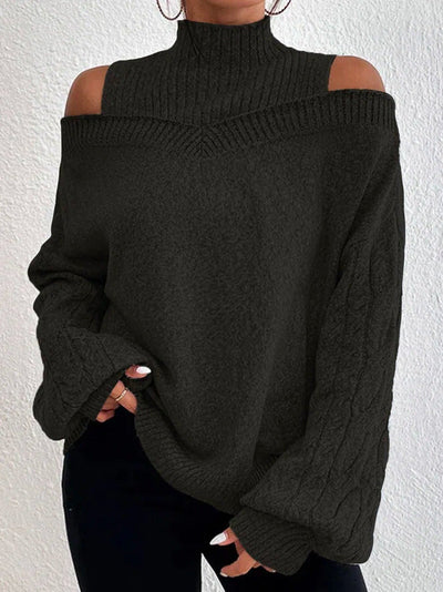 Reyanna™ | High Neck Cutout Off Shoulder Long Sleeve Loose Sweater