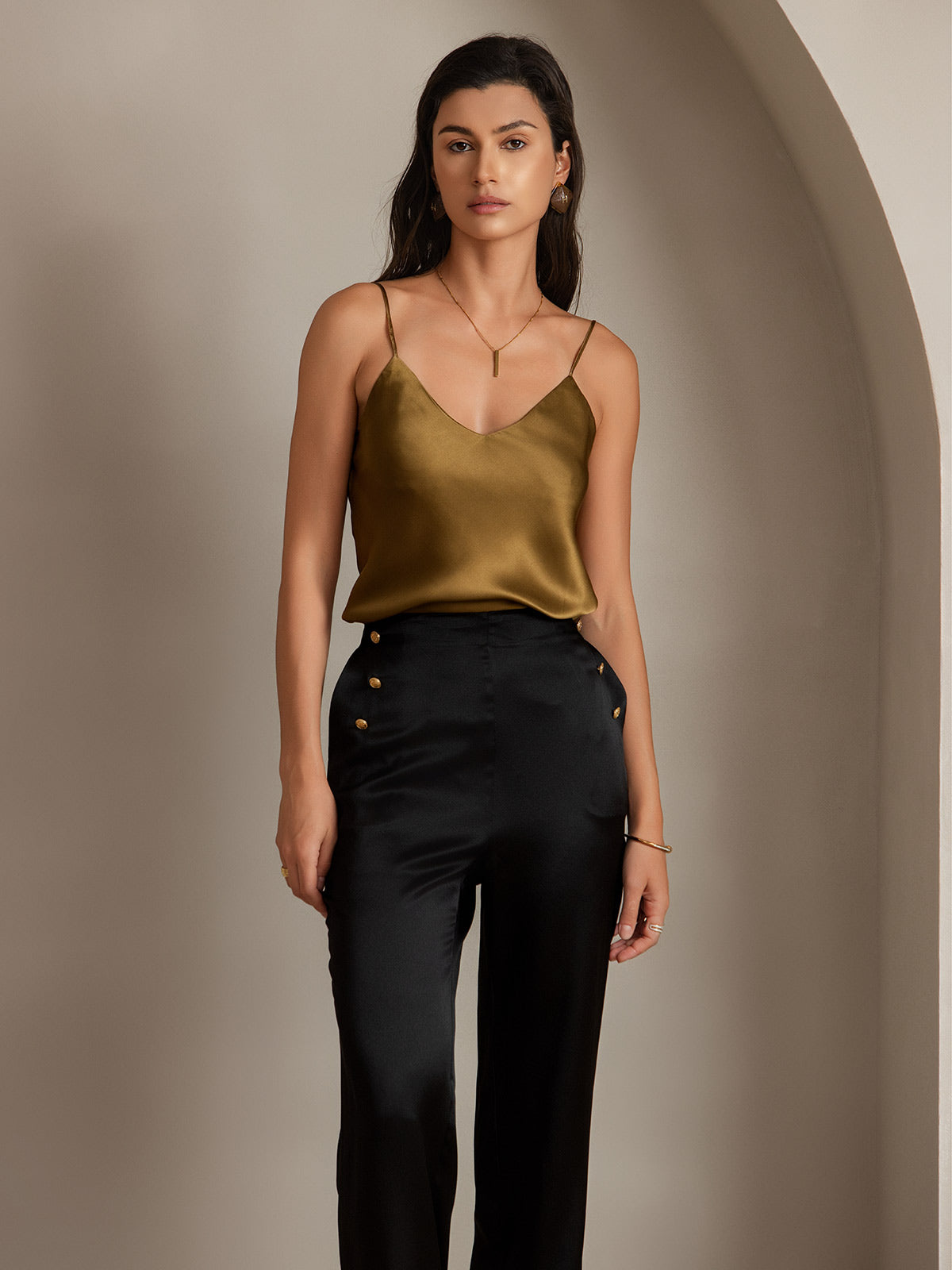 Reyanna™ | Silke Figursydda Knappfickor Kostymbyxor