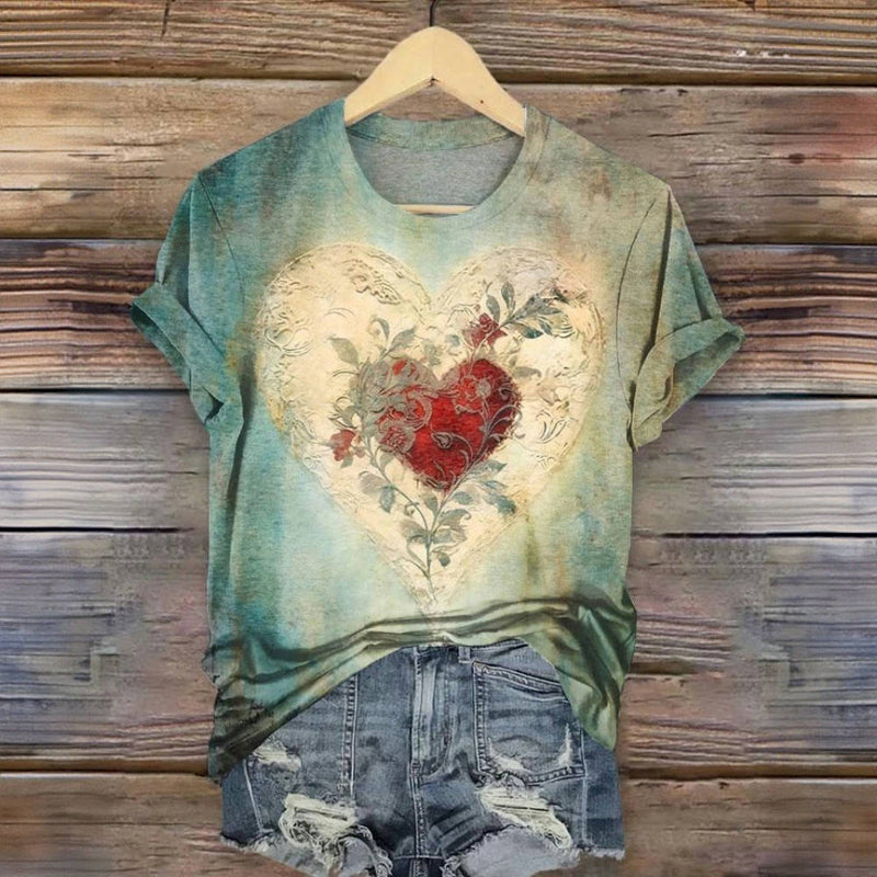 Vintage T-Shirt Med Hjärttryck