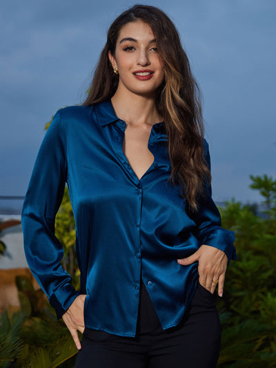 Reyanna™ | Silkesklassisk Militärinspirerad Blus Med Krage