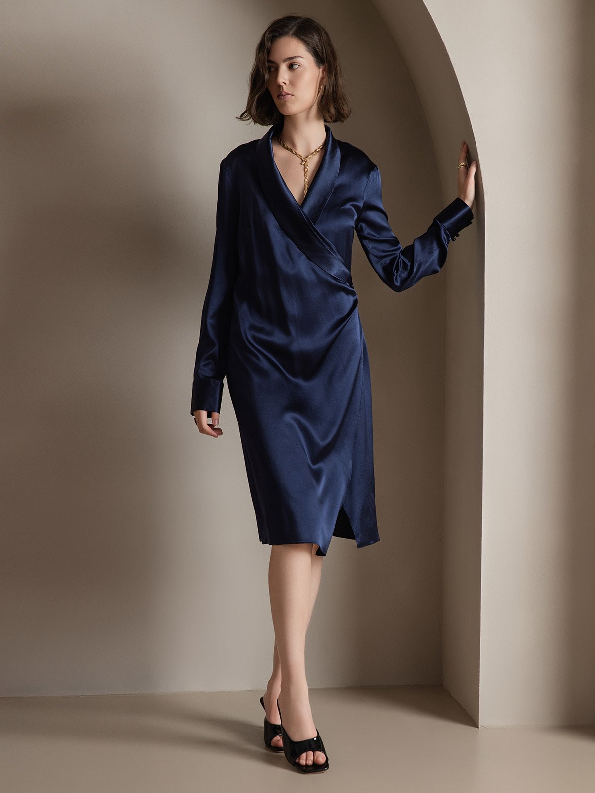 Reyanna™ | Siden Elegant Kjol Slits Långärmad Klänning