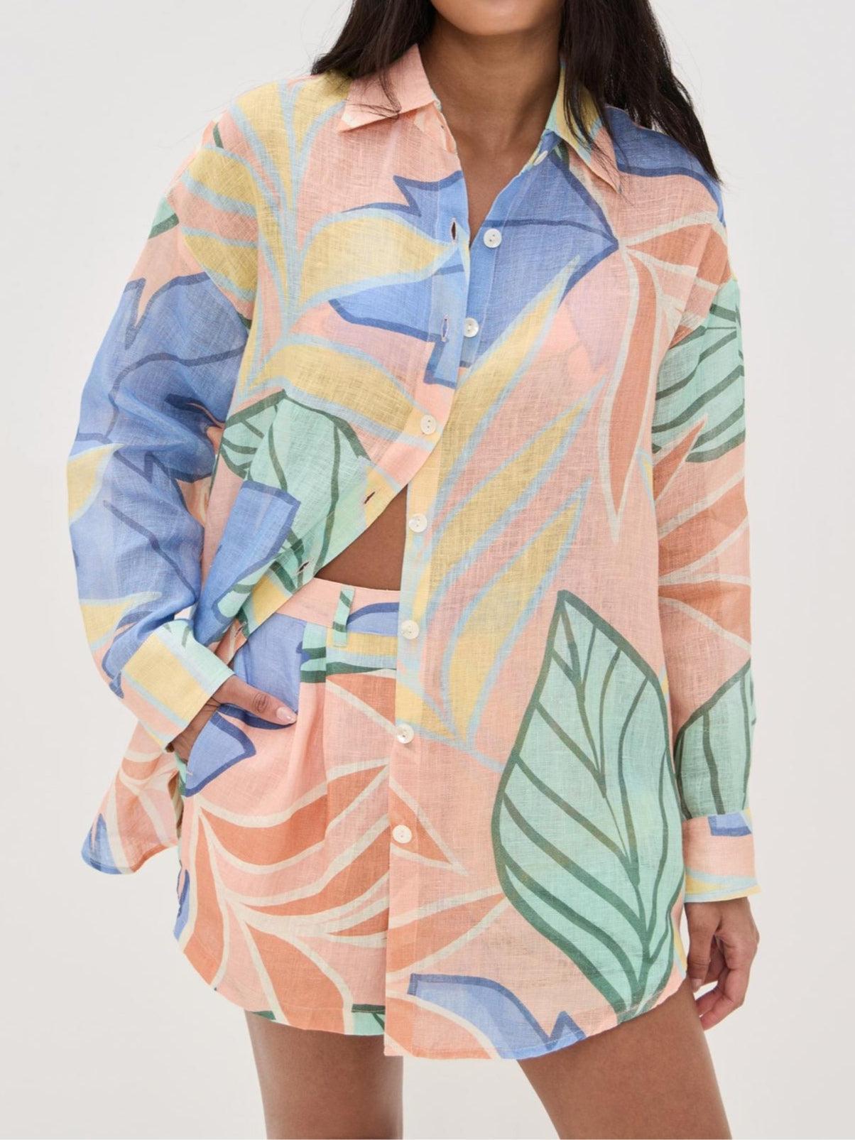 Reyanna™ | Playa Boyfriend Tropical Leaf Printed Short Set